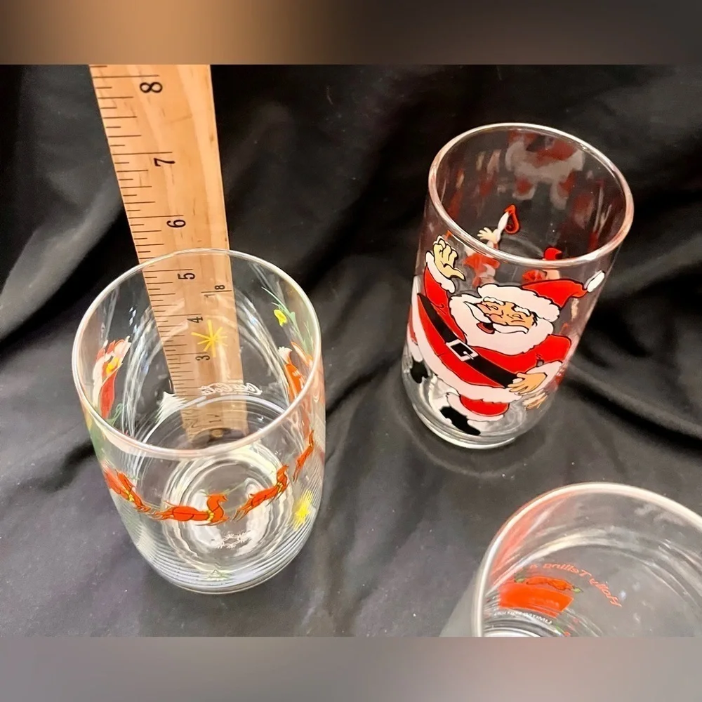 3 Vtg Christmas Tumbler Glasses Mixed Lot Coca Cola McCrory American Greetings